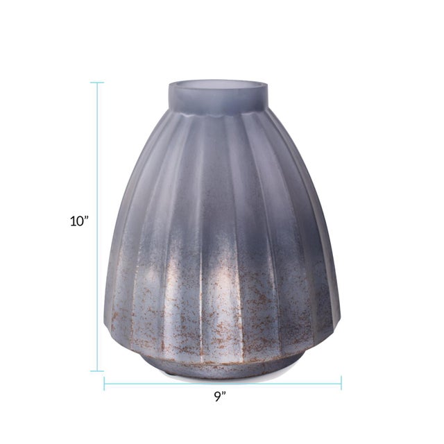 Glass Cool Ice Blue Ribbed Vessel- Short For Sale - Image 7 of 7
