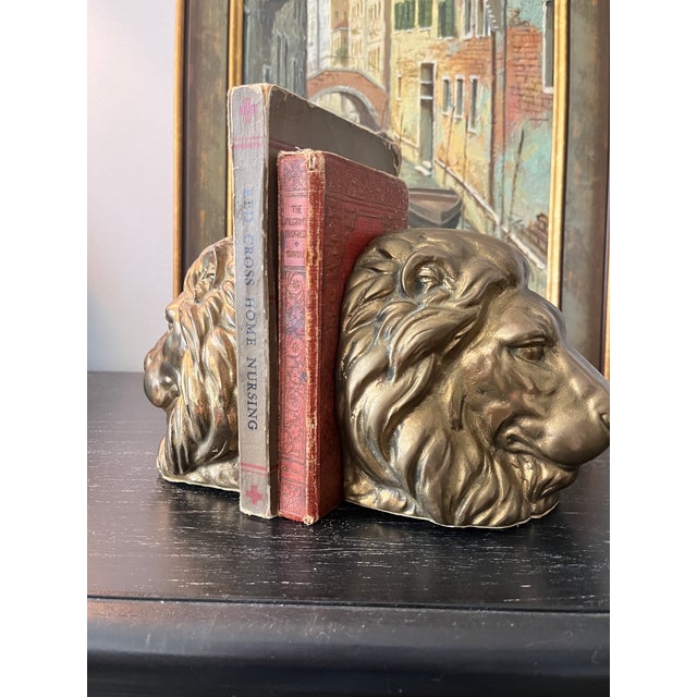 1960s Mid-20th Century Brass Lion Bookends For Sale - Image 5 of 8