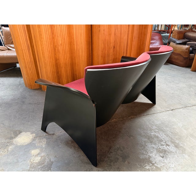 Black Plywood Sofa with Burgundy Velvet Upholstery, 1980s For Sale - Image 6 of 8