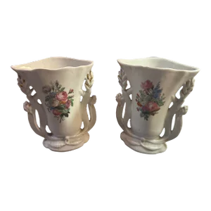 Late 19th Century Antique Hand Painted Wedding Vases- Set of 2