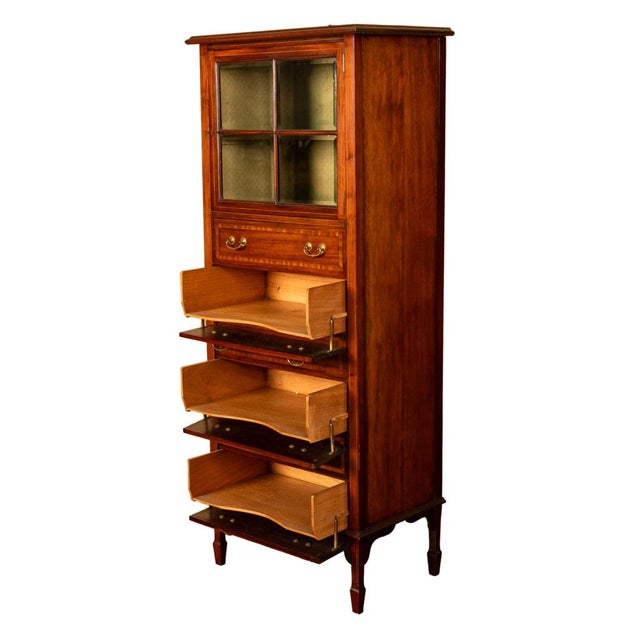 Wood Antique Inlaid Mahogany Sheraton Regency Revival Sheet Music Filing Cabinet 1890 For Sale - Image 7 of 13