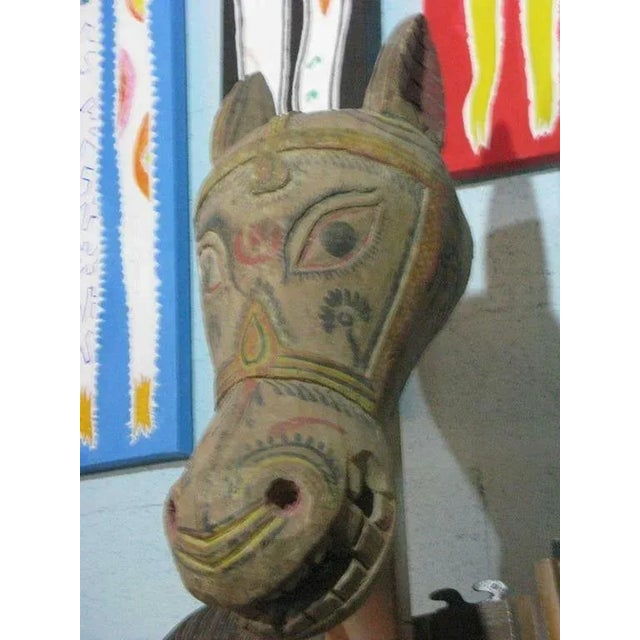 Mexican 1940s Mexican Folk Art Carved and Painted Wood Horse Head Sculpture- 31 In. Tall For Sale - Image 3 of 5