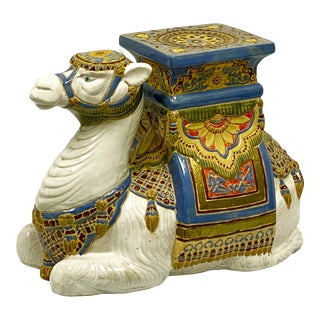 1970s Blue & White Camel Garden Seat by Gumps For Sale