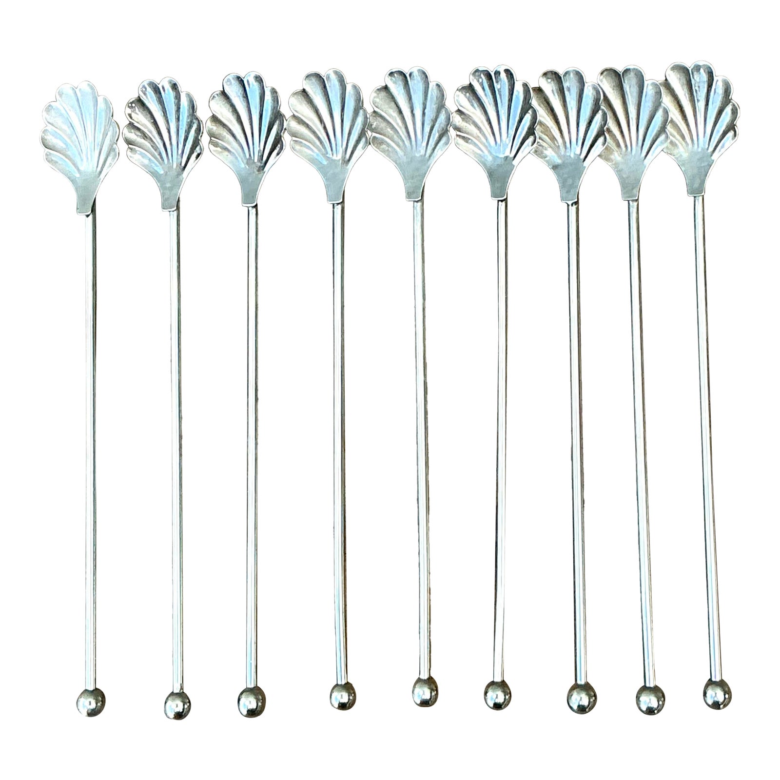 Vintage Clamshell Iced Tea Spoons - Set of 9 | Chairish