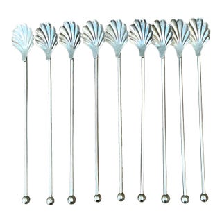 Vintage Clamshell Iced Tea Spoons - Set of 9 For Sale