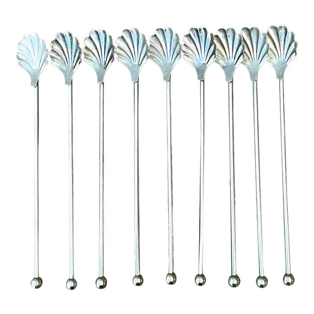 Vintage Clamshell Iced Tea Spoons - Set of 9 For Sale
