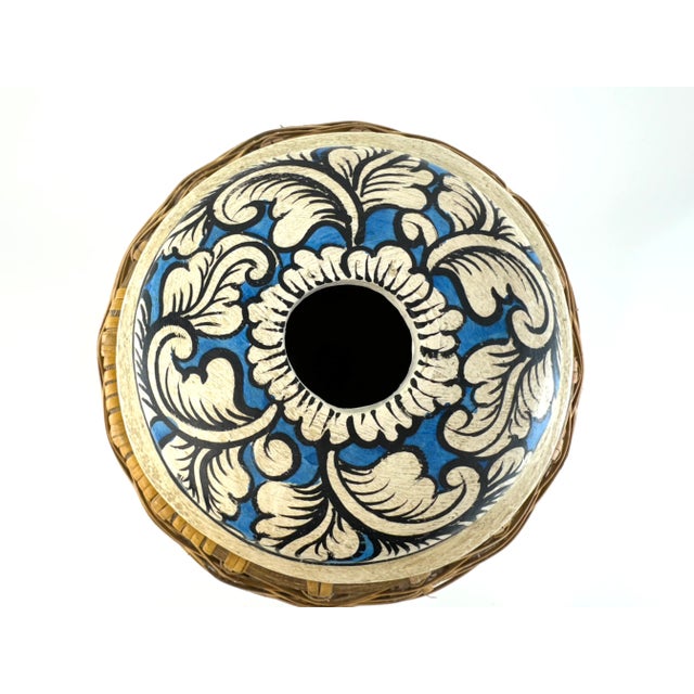 Vintage Handcrafted Bamboo Jar With Intricate Floral Motif For Sale - Image 9 of 12
