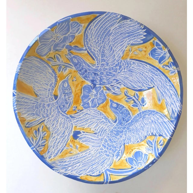HLB Studio Yellow Blue Bird Ceramic Pottery Bowl For Sale - Image 4 of 4