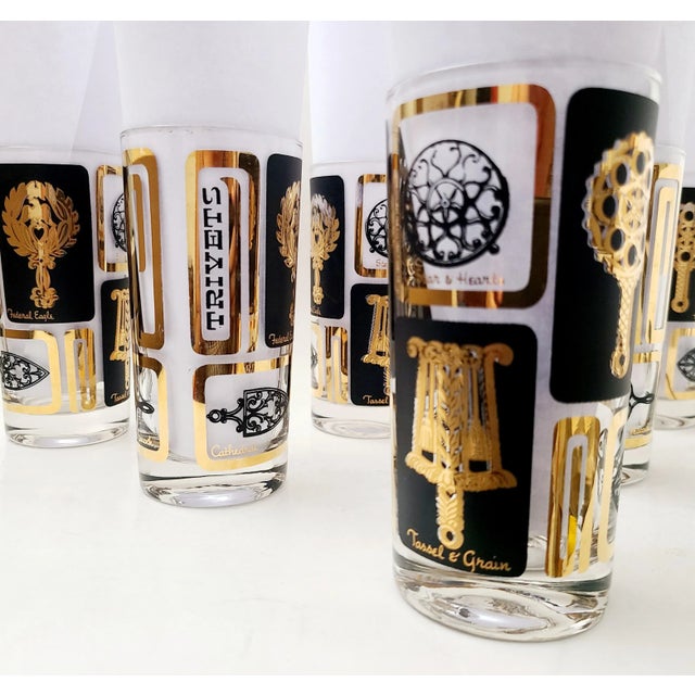 Mid-Century Black & Gold Cocktail Tumblers With Trivets- Set of 6 For Sale - Image 9 of 12