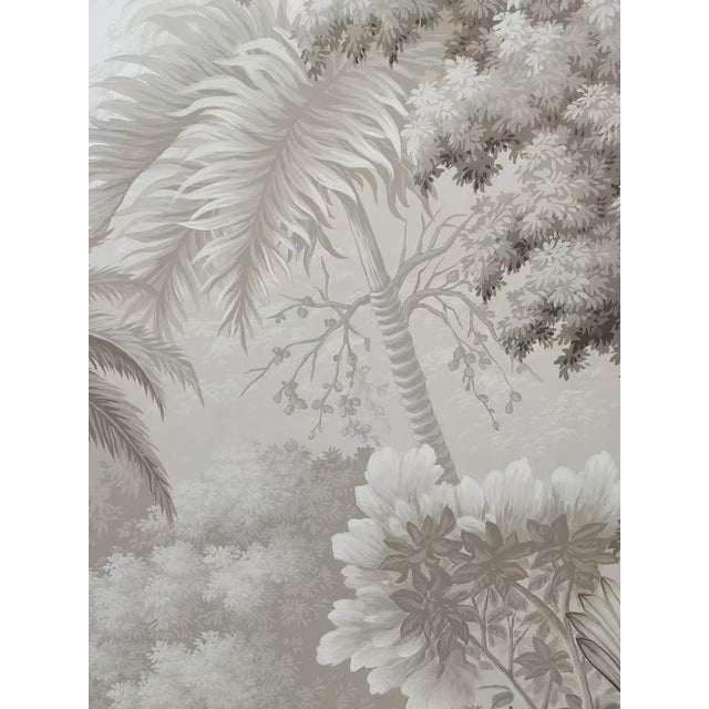 Not Yet Made - Made To Order 36" * H96" * 2ps, Hand-Painted Retro Grey Tone Palm Rainforest Wall Mural, Low-Saturation Misty Tropical Plant Wall Covering For Sale - Image 5 of 5