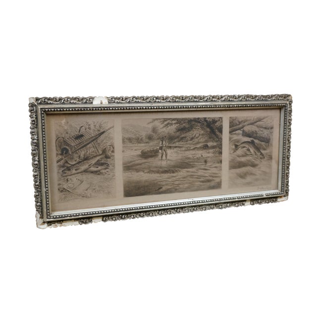 Victorian Antique William De Montagne Cary Grouse Trout Fly Fishing Triptych Etching 25" For Sale - Image 3 of 12