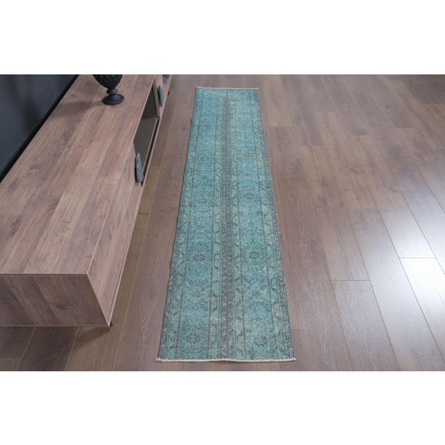 Textile 1970 Vintage Handwoven Turquoise Turkish Runner For Sale - Image 7 of 10