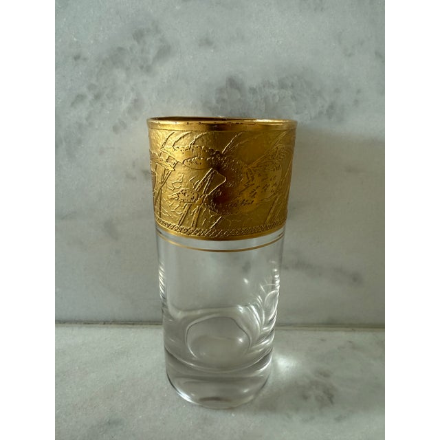 Glass Vintage Cambridge Tumblers With Etch Gold Bird Design - Set of 6 For Sale - Image 7 of 11