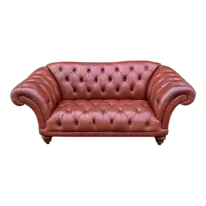 Vintage English Chesterfield Leather Tufted Sofa Brown Terra Cotta Mid Century