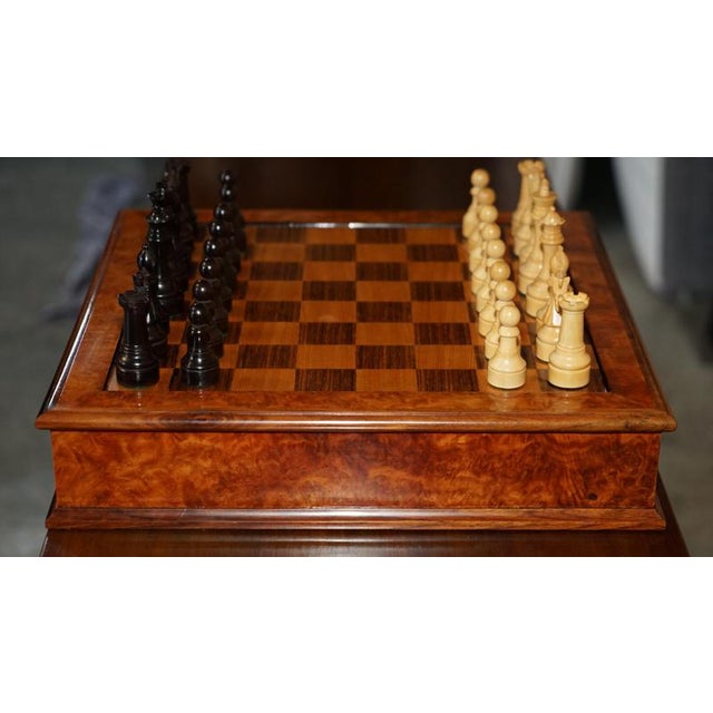 Vintage Burr Walnut Velvet Drawer Chessboard and Chess Set from Staunton, Set of 33 For Sale - Image 10 of 18