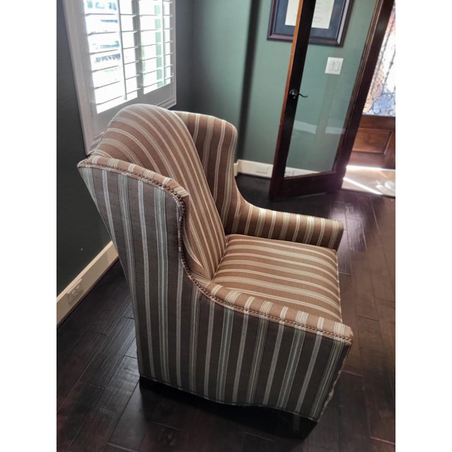 Brown Custom Bassett High Wingback Chair – Like New! For Sale - Image 8 of 9