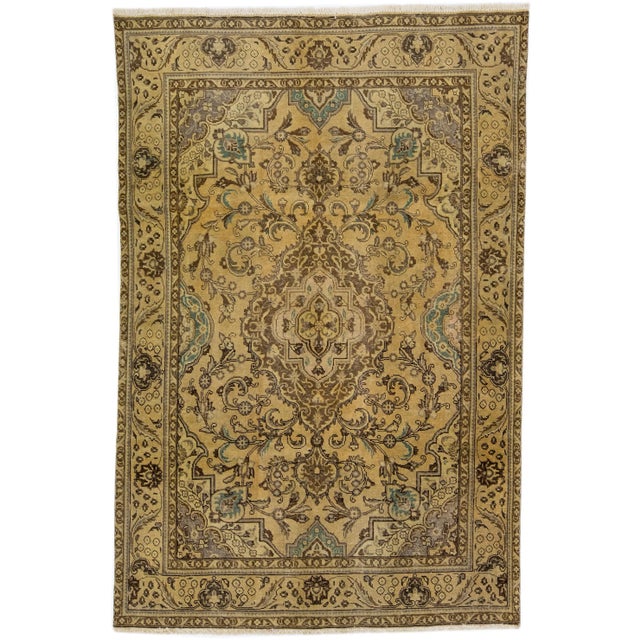 Textile 1960s Vintage Persian Tabriz Handmade All-Over Beige Wool Rug 6 X 10 For Sale - Image 7 of 7
