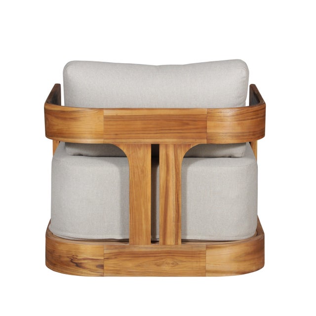 Paradiso Outdoor Solid Teak Swivel Chair - Gray Fabric For Sale - Image 9 of 11