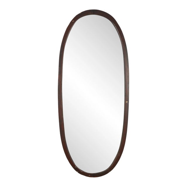 Vintage Wood Framed Beveled Oval Wall Mirror For Sale
