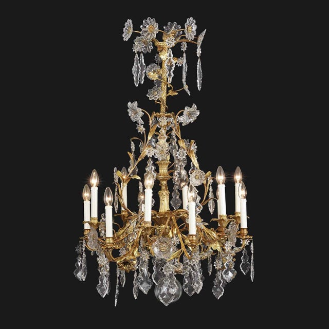 Antique French Gilded Chandelier with Crystals, ideal for an elegant dining room, made in France around 1870, in gilded...