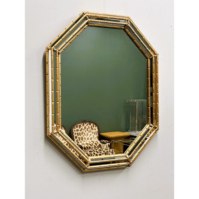 Vintage Faux Bamboo Gilt Mirror, 1980s. For Sale - Image 6 of 11