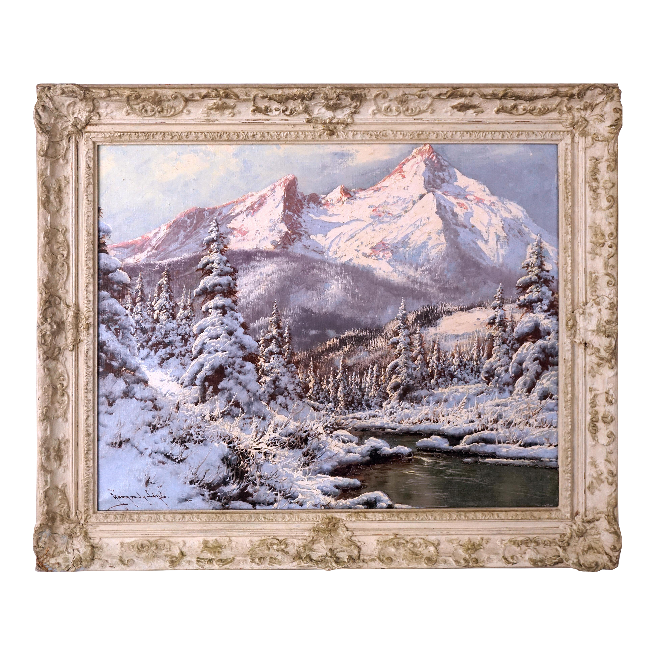 Winter's Snowy Tatra Mountains With Pines and Stream by Laszlo