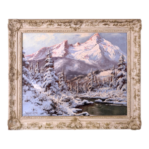 Winter's Snowy Tatra Mountains With Pines and Stream by Laszlo Neogrady