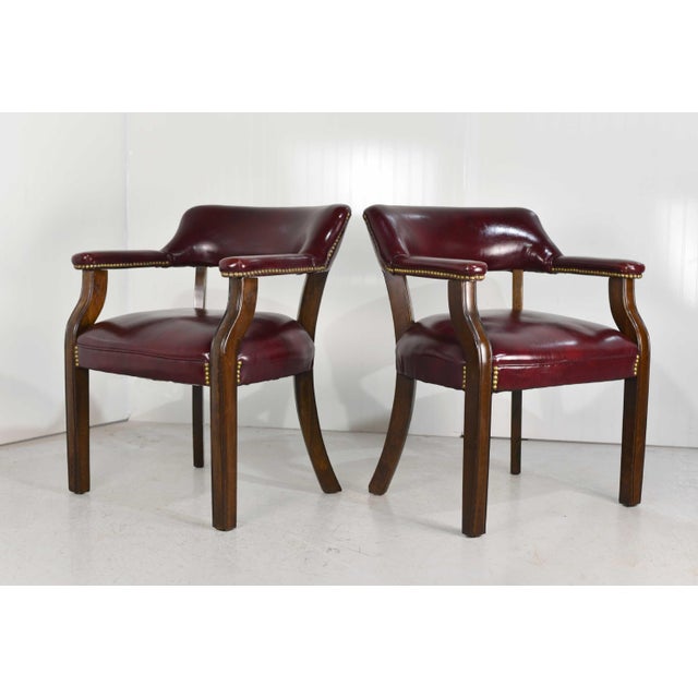 Traditional Vintage Oxblood Leather Armchair Chair With Brass Nailheads by Village Industries Tennessee - a Pair For Sale - Image 3 of 12