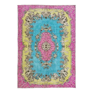 Multicolor Handmade Turkish Wool Rug With Medallion Motif