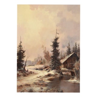 Hermann Dieste, Winter Forest Landscape, 1980s, Oil, Framed For Sale
