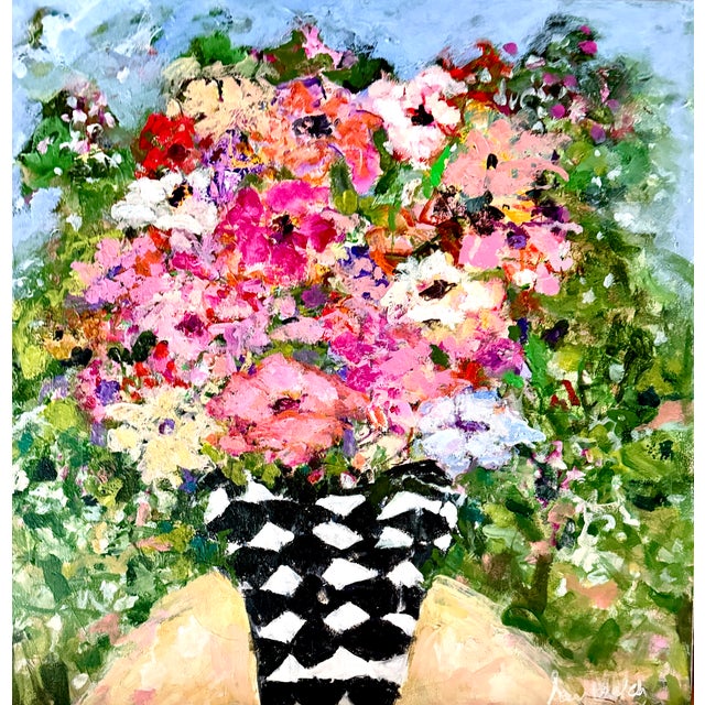 Garden Party Ready, a Colorful Glorious Bouquet of Flowers , Original Acrylic Painting For Sale