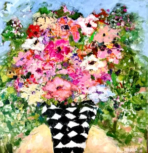 Garden Party Ready, a Colorful Glorious Bouquet of Flowers , Original Acrylic Painting
