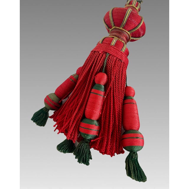 Indian Large Hand Made "Mughal" Red, Green and Gold Cabinet / Door Tassel / Tie Back For Sale - Image 3 of 6