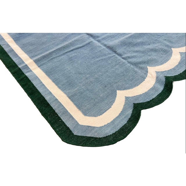 Not Yet Made - Made To Order Handmade Woolen Scalloped Rug, Blue With Cream and Forest Green Border - 8'x10' For Sale - Image 5 of 10