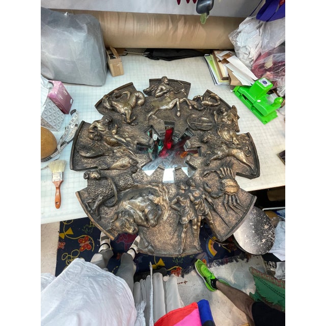 Glass Mid Century 1960s Cast Resin Brutalist Horoscope Zodiac Mirror For Sale - Image 7 of 10