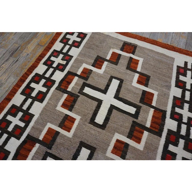 1920s Gray Geometric Antique American Navajo Carpet 4' X 5'9" Flatweave Wool Rug For Sale - Image 4 of 15