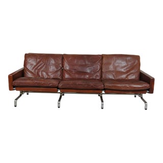 Brown Patinated Leather Pk-31/3 Sofa by Poul Kjærholm, 1970s For Sale