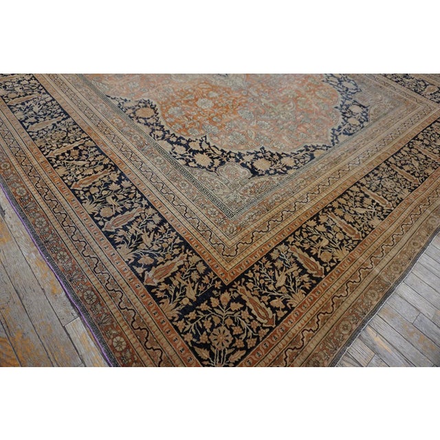 Classic Fine Ivory Traditional Floral Medallion Design Antique Persian Mohtasham Kashan Rug For Sale - Image 11 of 12