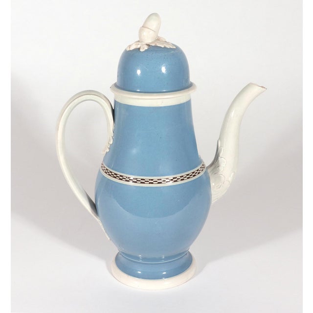 Late 18th Century English Pearlware Blue Slip Coffee Pot & Cover, Staffordshire or Yorkshire For Sale - Image 4 of 12