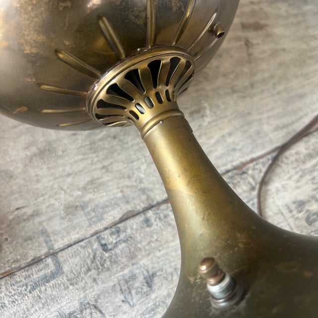 Vintage Brass Electric Lamp With Floral Glass Shade For Sale - Image 10 of 14