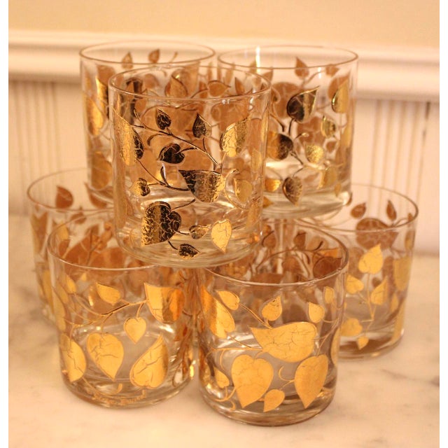 Gold 1960s Georges Briard Double Old Fashioned Glasses, 22k Gold Leaf Design - Set of 8 For Sale - Image 8 of 8