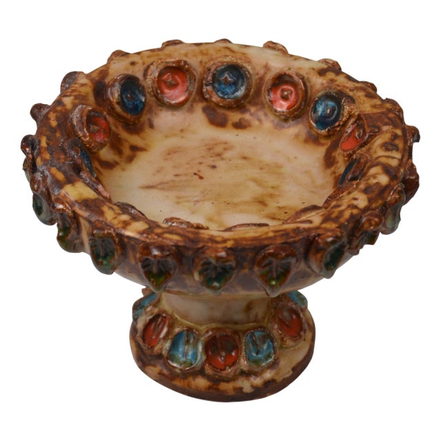 Glazed Ceramic Bowl with Cabochons from La Roue, France, 1960s For Sale
