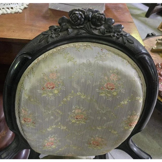 Napoleon III Armchairs in Blackened Wood, 1850, Set of 2 For Sale - Image 6 of 9