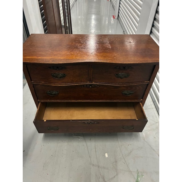 Antique Vintage Victorian Solid Tiger Oak Wood Accent Dresser Chest of Drawer For Sale - Image 10 of 12
