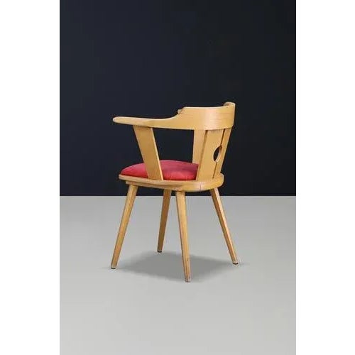 Mid-Century French Bistro Armchair in Beech and Red Upholstery, 1950s For Sale - Image 9 of 11