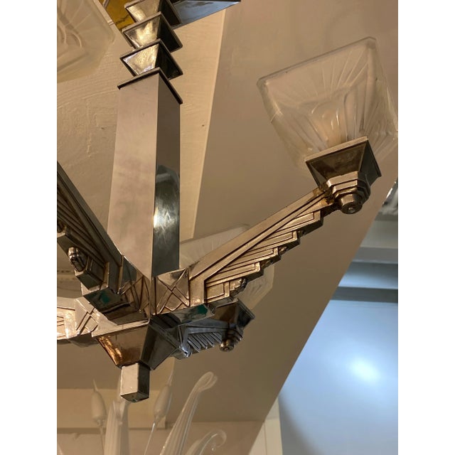 Metal 1940s French Art Deco Chandelier Signed by Charles Schneider For Sale - Image 7 of 13