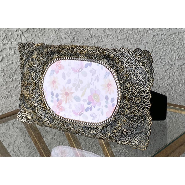 Metal Late 20th-Century Art Nouveau-Inspired Bronze-Tone Filigree Easel Back Picture Frame For Sale - Image 7 of 18