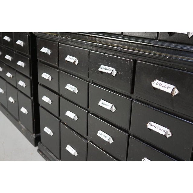 Early 20th Century Large Black Painted Apothecary Cabinets, Eastern Europe, 1910s, Set of 2 For Sale - Image 5 of 18
