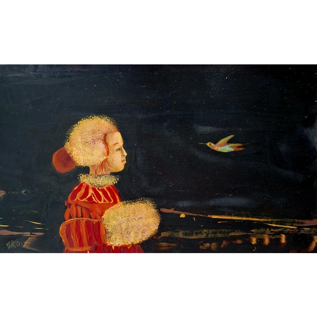 Monika Rossa, Girl with a Bird, Oil Painting, Framed For Sale - Image 4 of 4