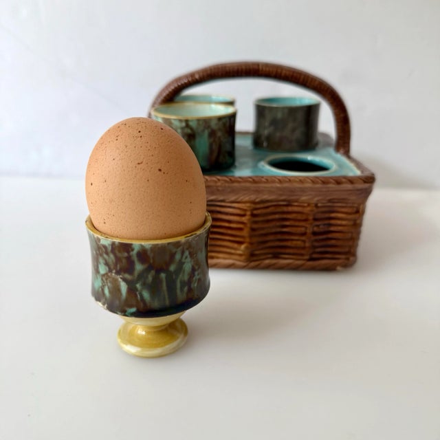 19th Century English Majolica Egg Cup Basket Set- 5 Pieces For Sale - Image 10 of 11